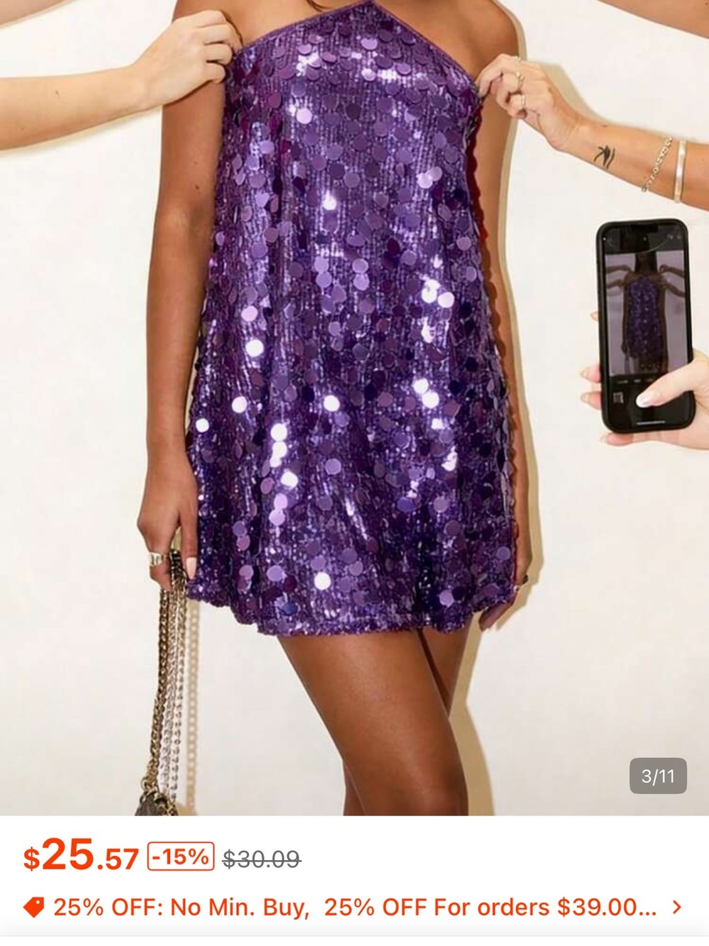 Strapless Purple Sequin Mini Dress